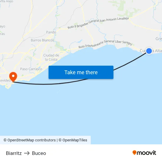 Biarritz to Buceo map