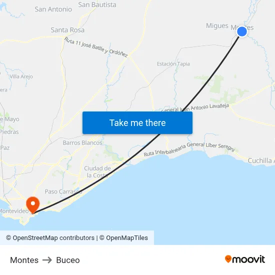 Montes to Buceo map
