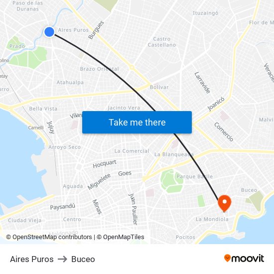 Aires Puros to Buceo map