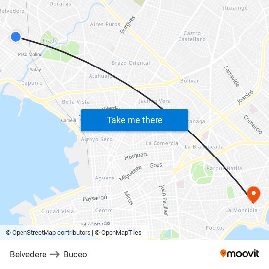 Belvedere to Buceo map