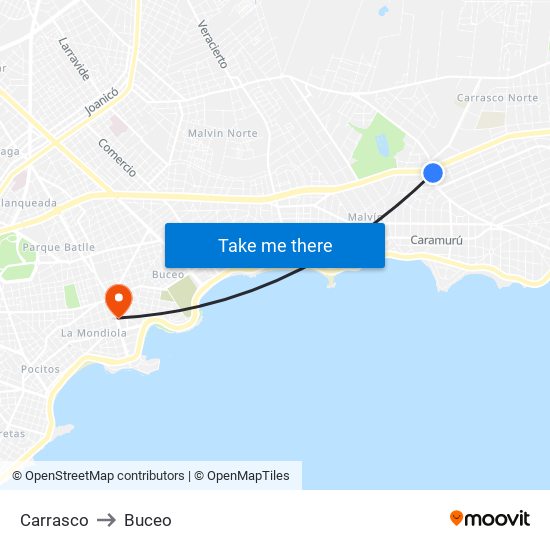 Carrasco to Buceo map