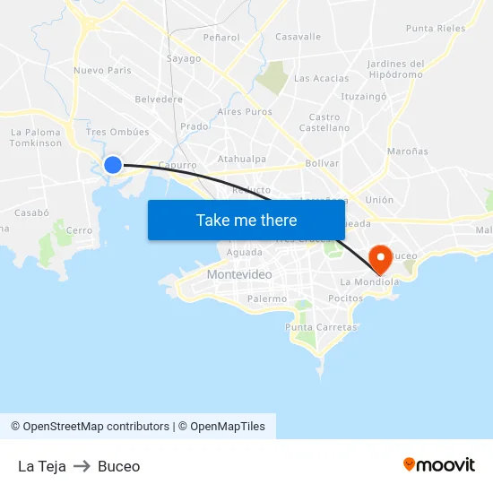 La Teja to Buceo map
