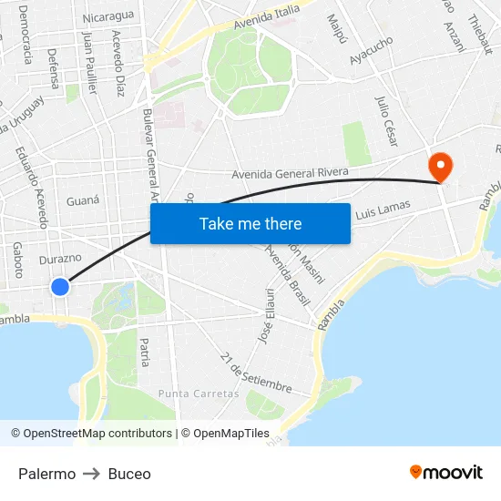 Palermo to Buceo map