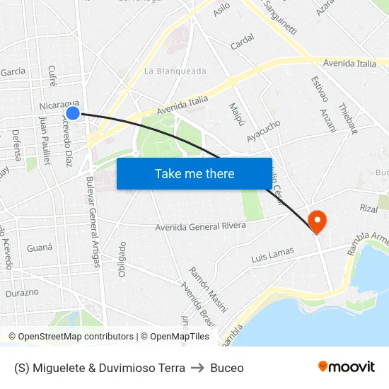 (S) Miguelete & Duvimioso Terra to Buceo map