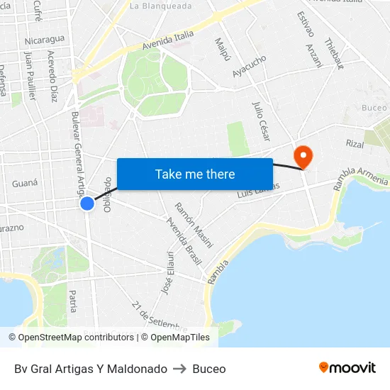 Bv Gral Artigas Y Maldonado to Buceo map