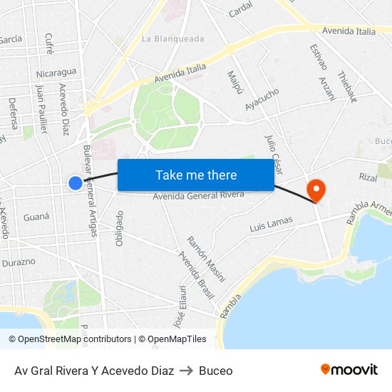 Av Gral Rivera Y Acevedo Diaz to Buceo map