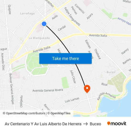 Av Centenario Y Av Luis Alberto De Herrera to Buceo map