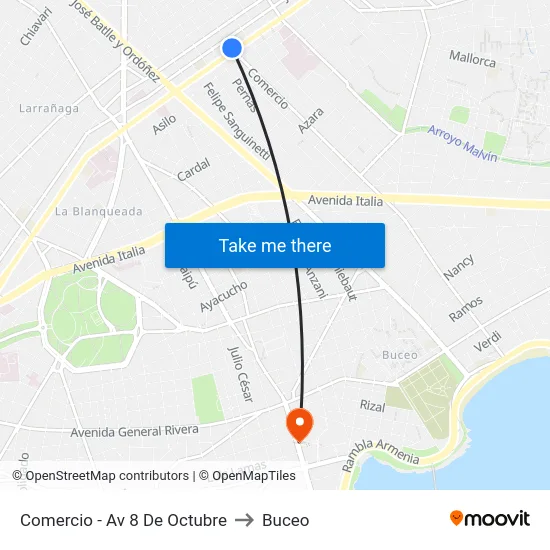 Comercio - Av 8 De Octubre to Buceo map