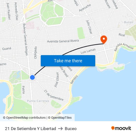 21 De Setiembre Y Libertad to Buceo map