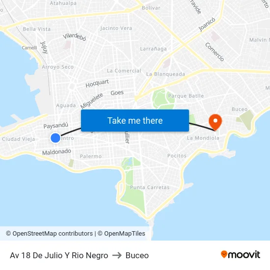 Av 18 De Julio Y Rio Negro to Buceo map