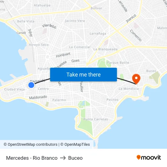 Mercedes - Rio Branco to Buceo map