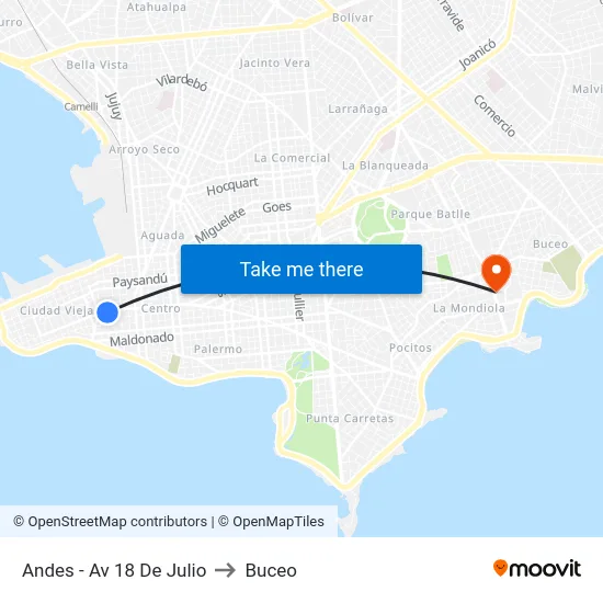 Andes - Av 18 De Julio to Buceo map