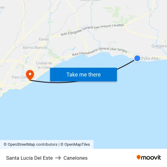 Santa Lucía Del Este to Canelones map