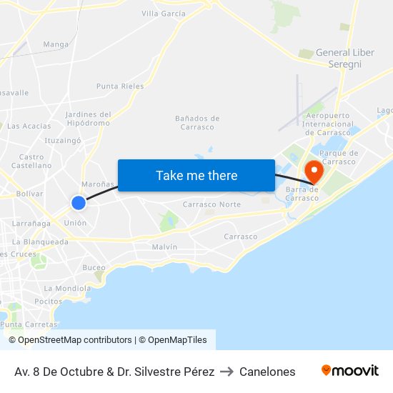Av. 8 De Octubre & Dr. Silvestre Pérez to Canelones map