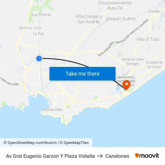 Av Gral Eugenio Garzon Y Plaza Vidiella to Canelones map