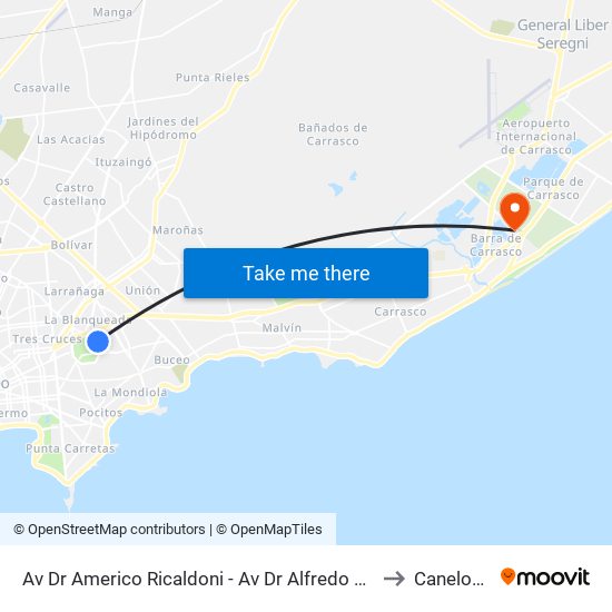Av Dr Americo Ricaldoni - Av Dr Alfredo Navarro to Canelones map
