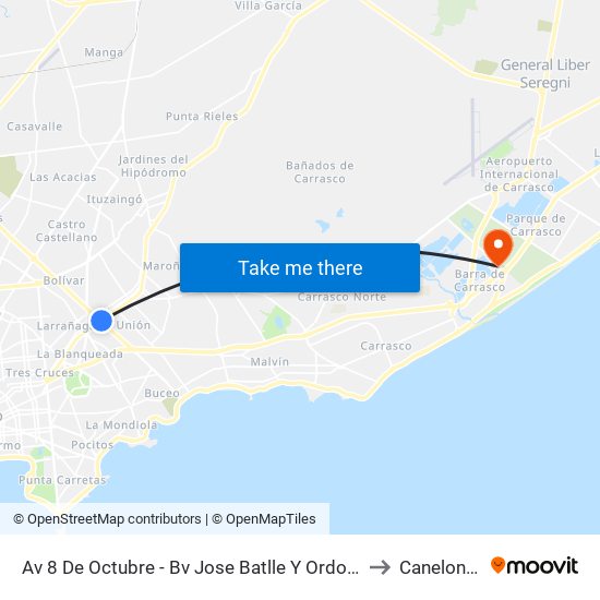 Av 8 De Octubre - Bv Jose Batlle Y Ordoñez to Canelones map