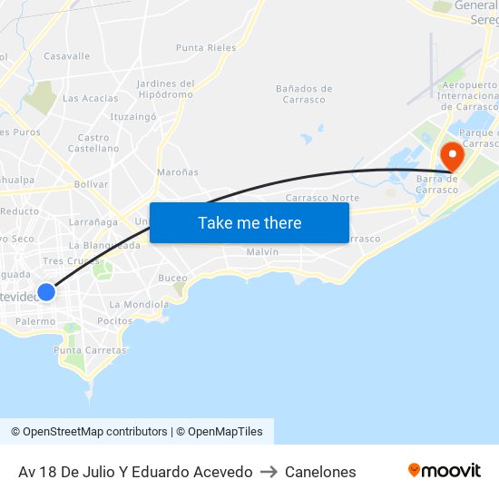 Av 18 De Julio Y Eduardo Acevedo to Canelones map