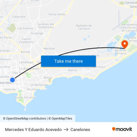 Mercedes Y Eduardo Acevedo to Canelones map