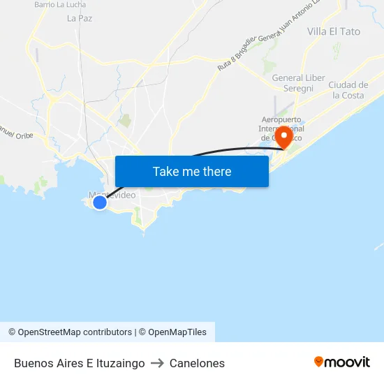 Buenos Aires E Ituzaingo to Canelones map
