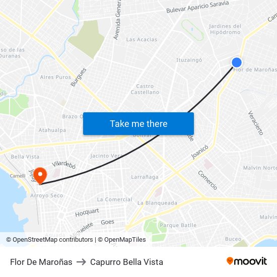 Flor De Maroñas to Capurro Bella Vista map