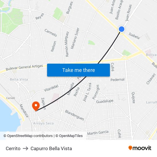 Cerrito to Capurro Bella Vista map