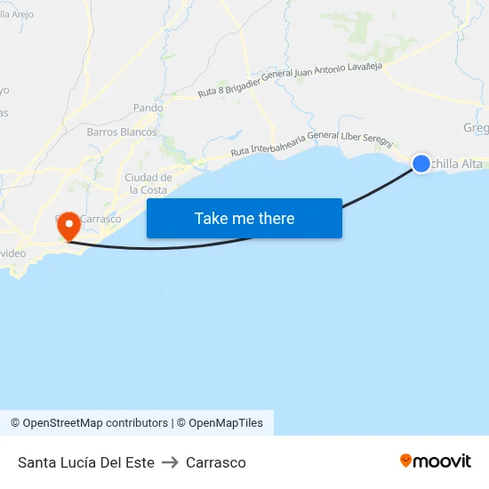 Santa Lucía Del Este to Carrasco map