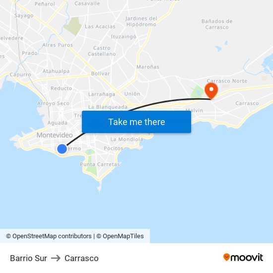 Barrio Sur to Carrasco map