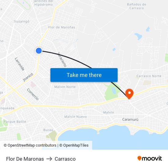Flor De Maronas to Carrasco map