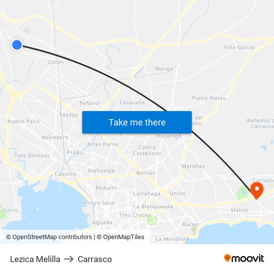 Lezica Melilla to Carrasco map