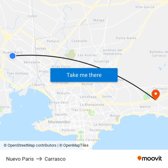 Nuevo Paris to Carrasco map