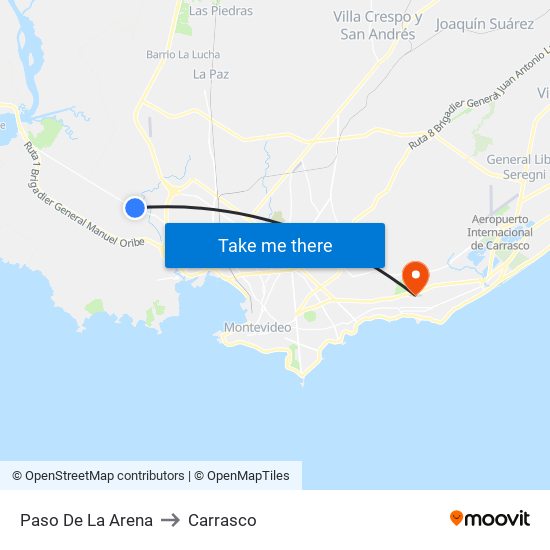 Paso De La Arena to Carrasco map