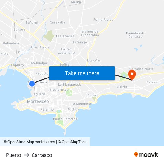 Puerto to Carrasco map