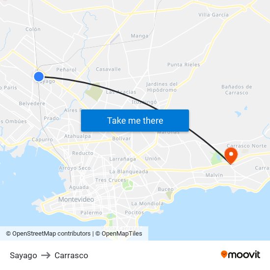 Sayago to Carrasco map