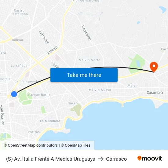 (S) Av. Italia Frente A Medica Uruguaya to Carrasco map