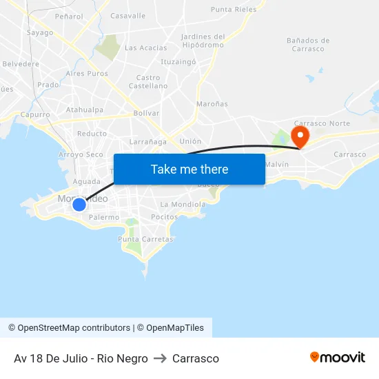 Av 18 De Julio - Rio Negro to Carrasco map