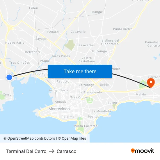 Terminal Del Cerro to Carrasco map