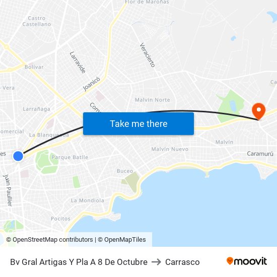 Bv Gral Artigas Y Pla A 8 De Octubre to Carrasco map