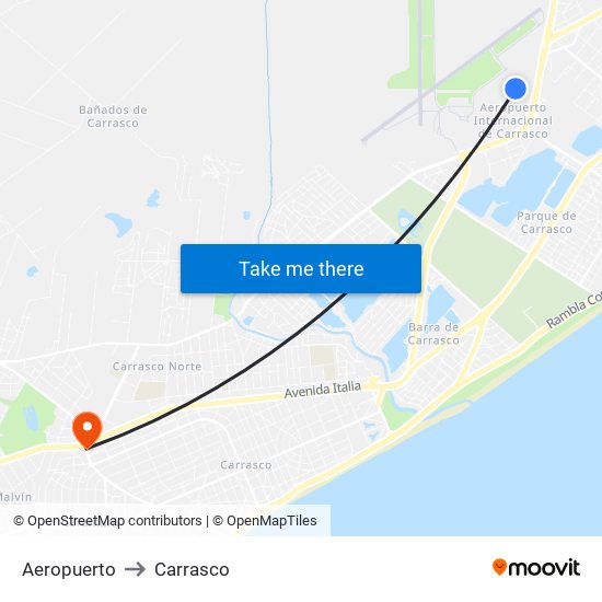 Aeropuerto to Carrasco map