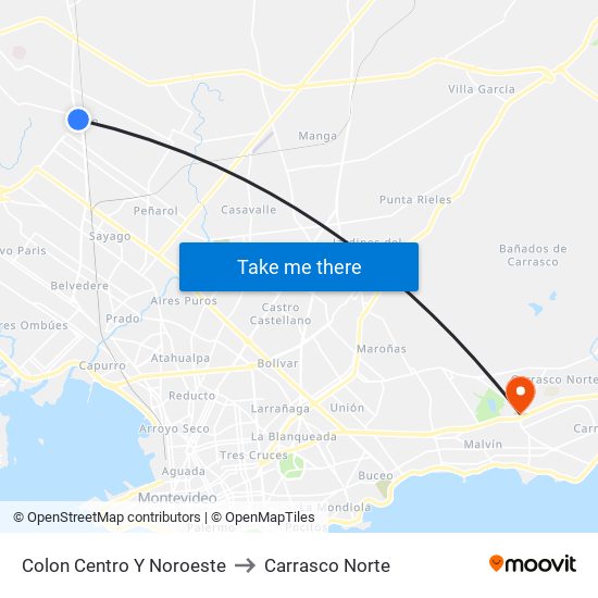 Colon Centro Y Noroeste to Carrasco Norte map