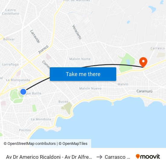 Av Dr Americo Ricaldoni - Av Dr Alfredo Navarro to Carrasco Norte map