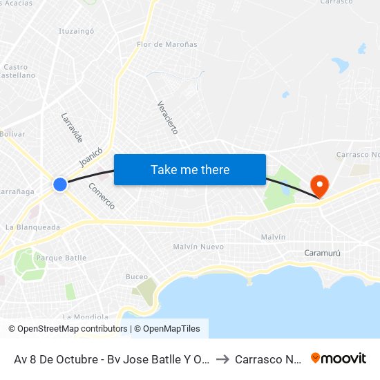 Av 8 De Octubre - Bv Jose Batlle Y Ordoñez to Carrasco Norte map