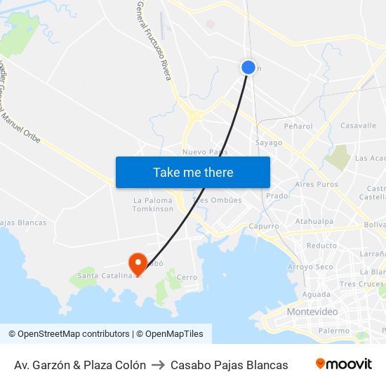 Av. Garzón & Plaza Colón to Casabo Pajas Blancas map