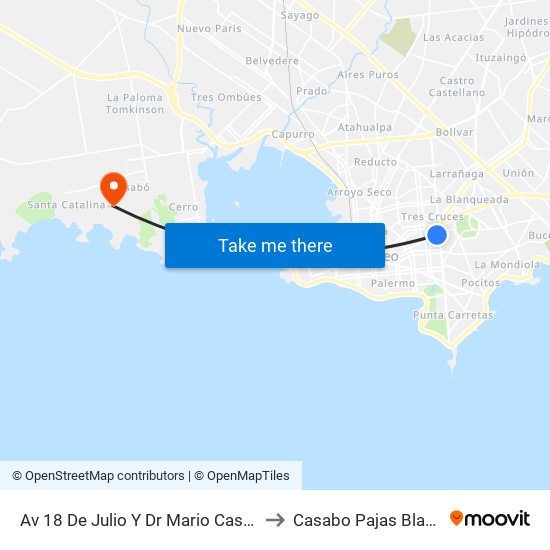 Av 18 De Julio Y Dr Mario Cassinoni to Casabo Pajas Blancas map