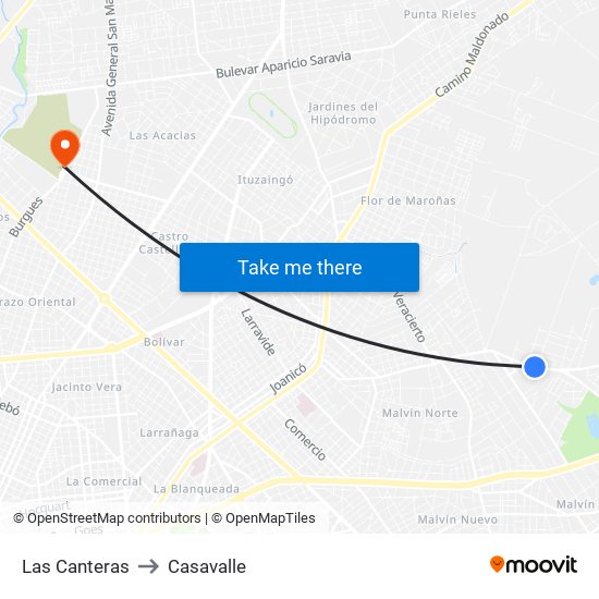 Las Canteras to Casavalle map