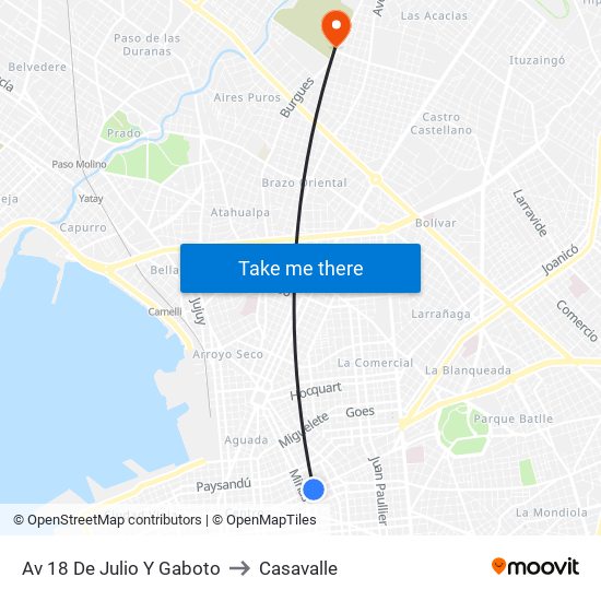 Av 18 De Julio Y Gaboto to Casavalle map