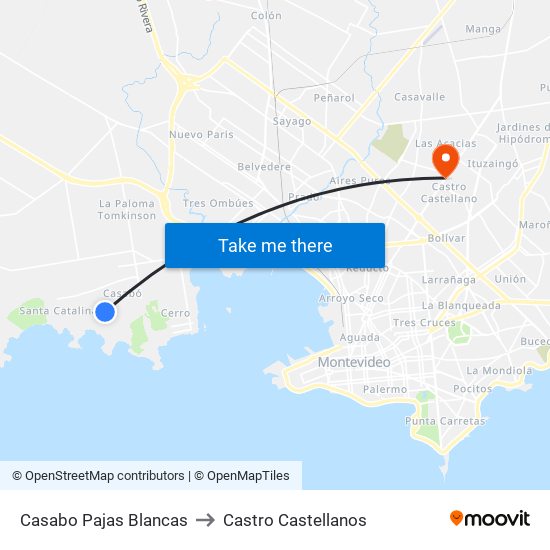 Casabo Pajas Blancas to Castro Castellanos map