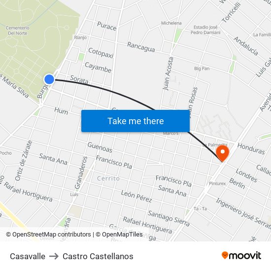 Casavalle to Castro Castellanos map