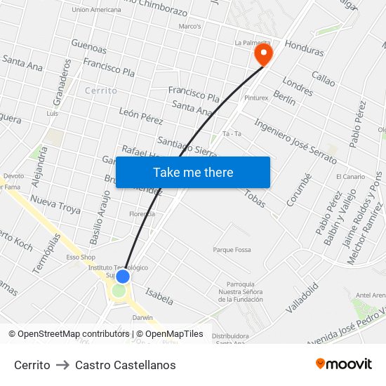 Cerrito to Castro Castellanos map