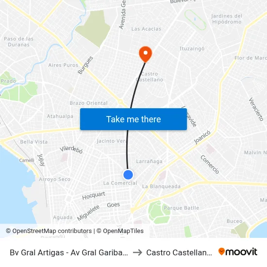 Bv Gral Artigas - Av Gral Garibaldi to Castro Castellanos map